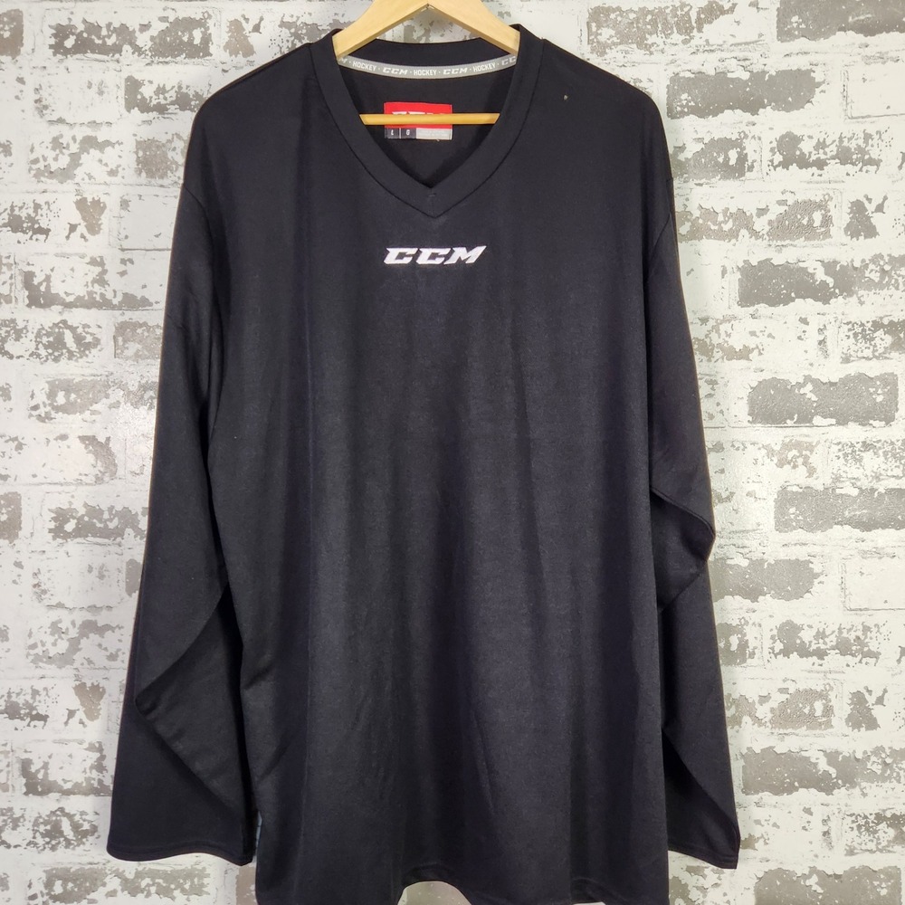 CCM Hockey Long Sleeve Shirt Black V Neck Men's Size L Polyester Athletic